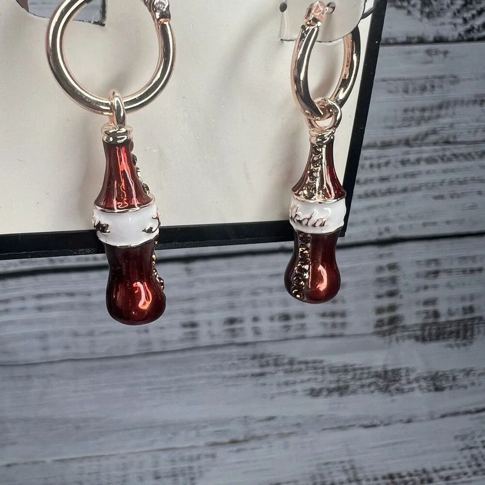 Napier Earrings Cola Bottle Soda Bottle Coke Style‎ Hoop Earring Dangle NEW
